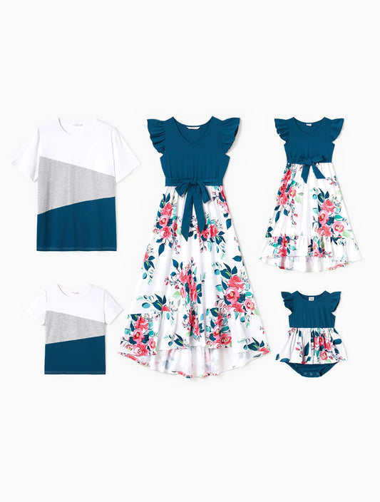 Family Matching Floral Print Dresses And T Shirt Sets