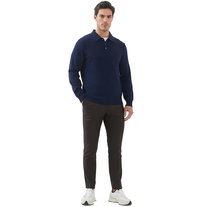 Kallspin Cotton Knit Polo Sweater Classic Casual Long Sleeve