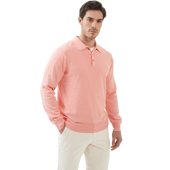 Kallspin Cotton Knit Polo Sweater Classic Casual Long Sleeve