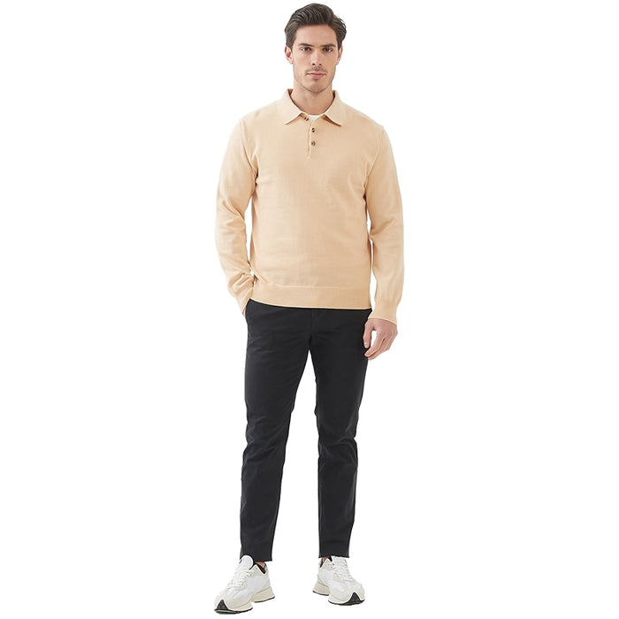 Kallspin Cotton Knit Polo Sweater Classic Casual Long Sleeve