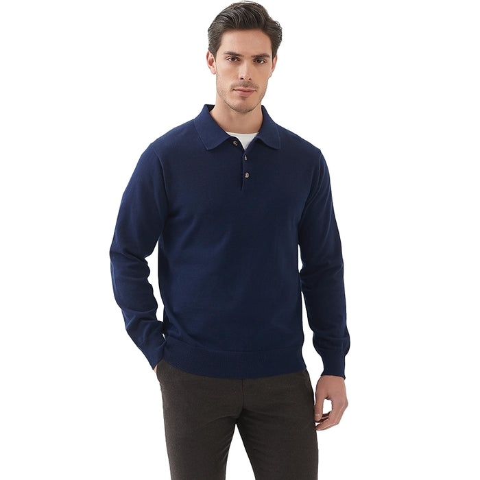 Kallspin Cotton Knit Polo Sweater Classic Casual Long Sleeve
