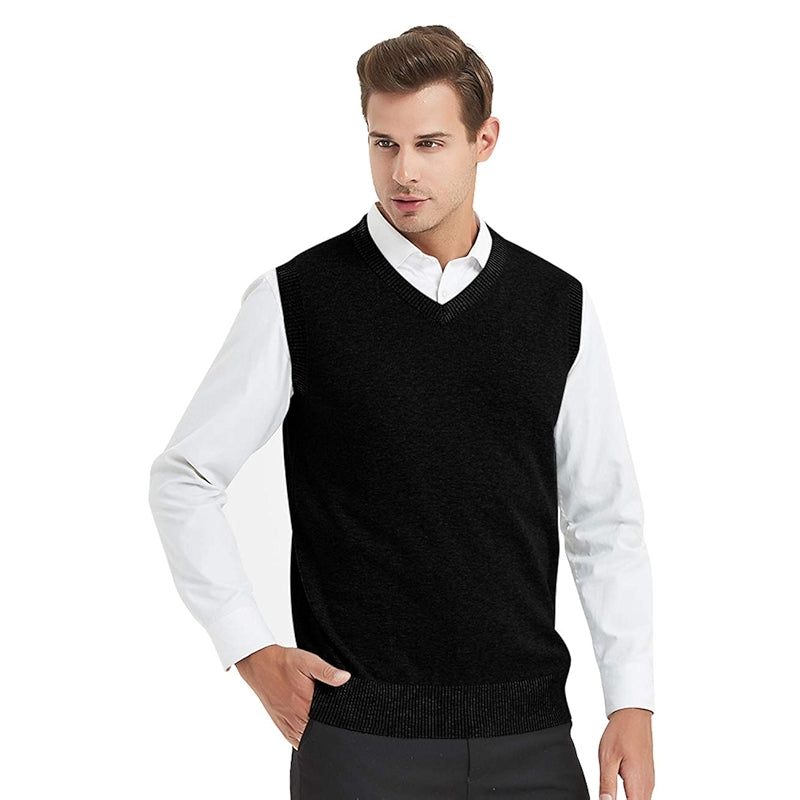 Business Solid Color Plain Sweater Vest Cotton Fit Casual Pullover