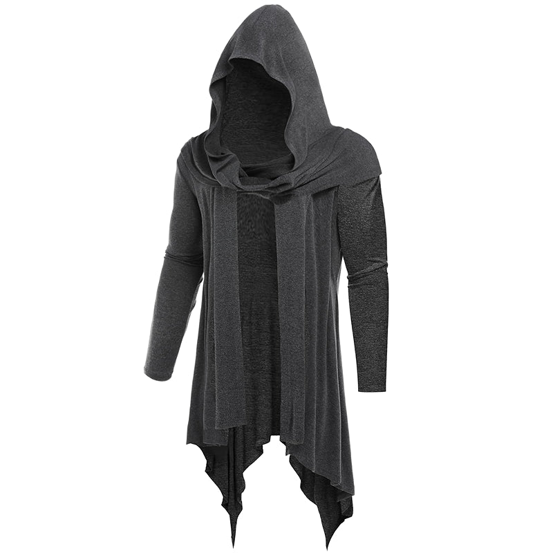 Long Hooded Open Front Cardigan With Ruffles