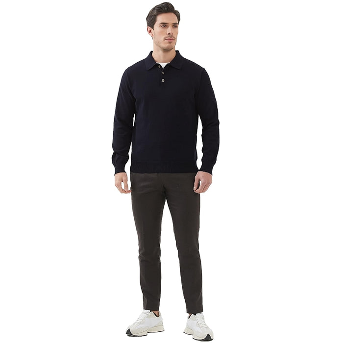 Kallspin Cotton Knit Polo Sweater Classic Casual Long Sleeve