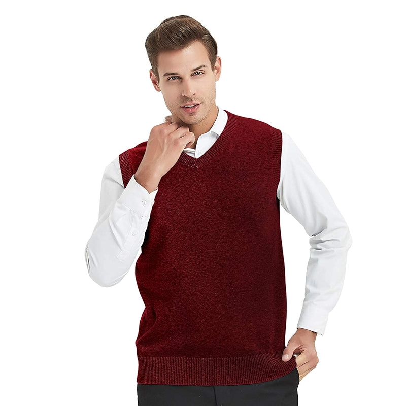 Business Solid Color Plain Sweater Vest Cotton Fit Casual Pullover