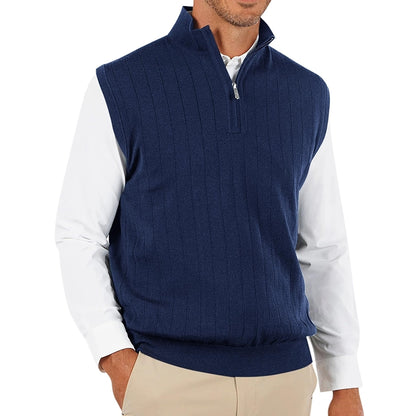 Quarter Zip Sweater Vest Stand Collar Sleeveless Pullover