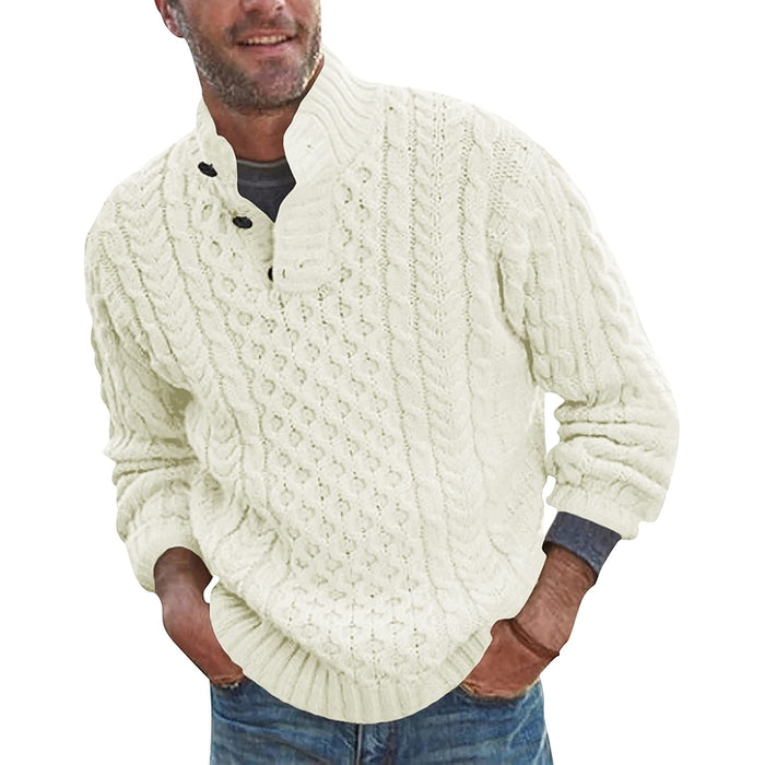 Stand Collar Pullover Sweater Cable Knit Chunky Design