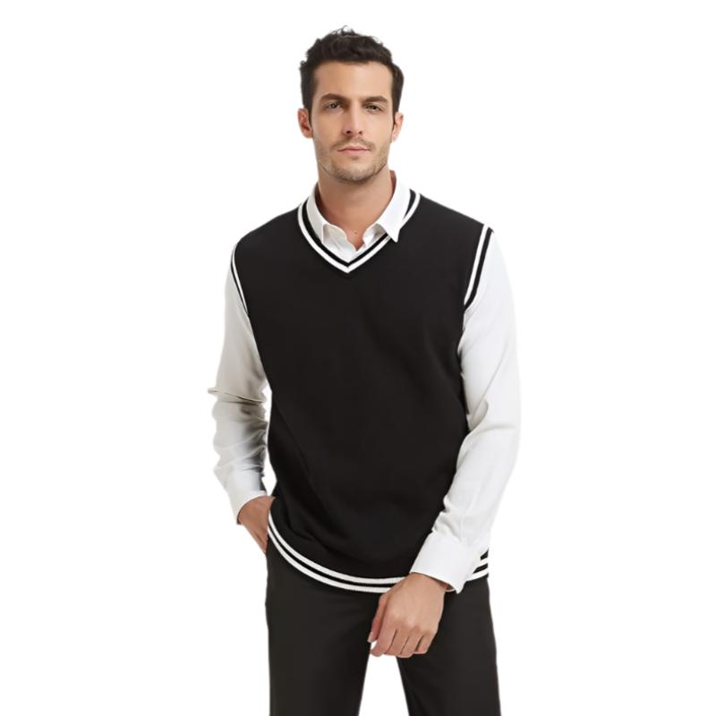 Business Solid Color Plain Sweater Vest Cotton Fit Casual Pullover