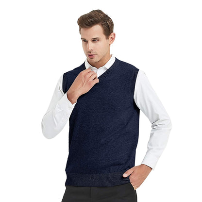 Business Solid Color Plain Sweater Vest Cotton Fit Casual Pullover