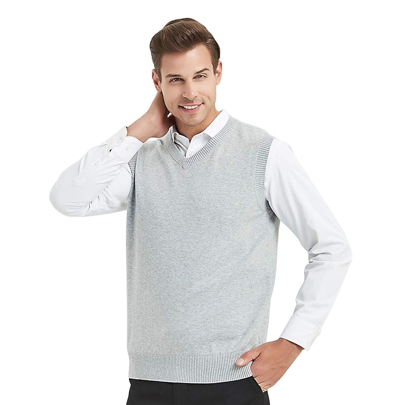 Business Solid Color Plain Sweater Vest Cotton Fit Casual Pullover