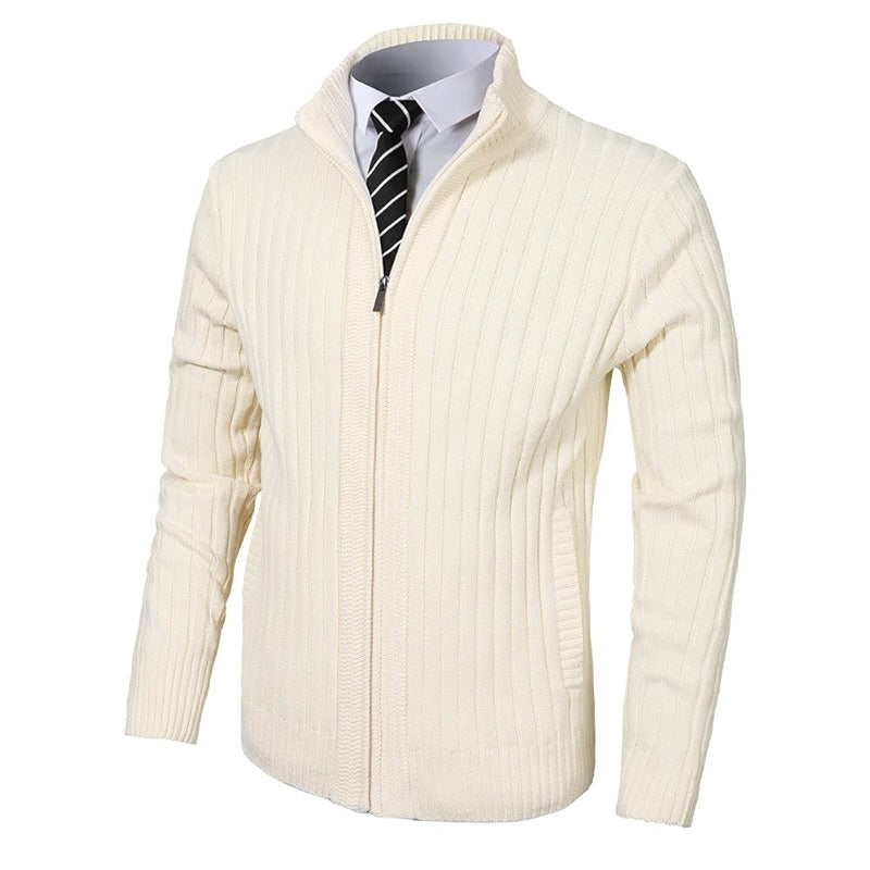 Cardigan Sweater Full Zip Up Stand Collar Slim Fit Casual Knitted