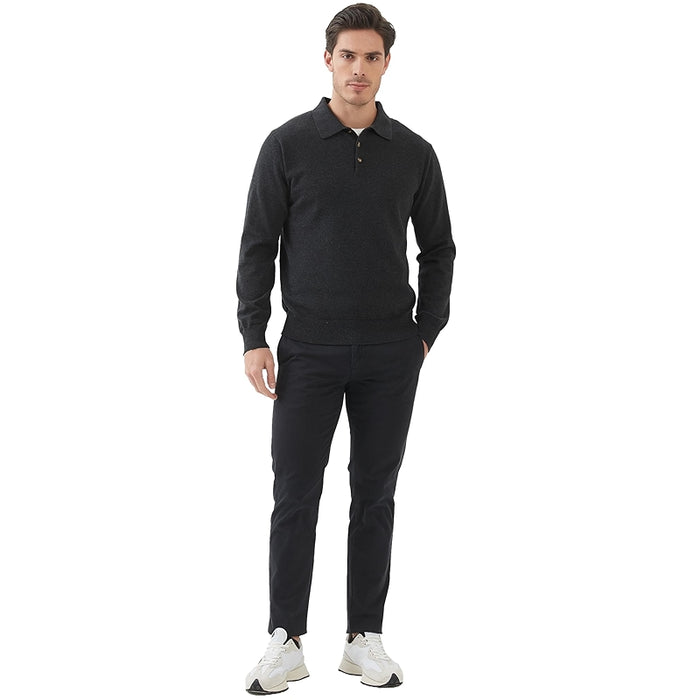 Kallspin Cotton Knit Polo Sweater Classic Casual Long Sleeve