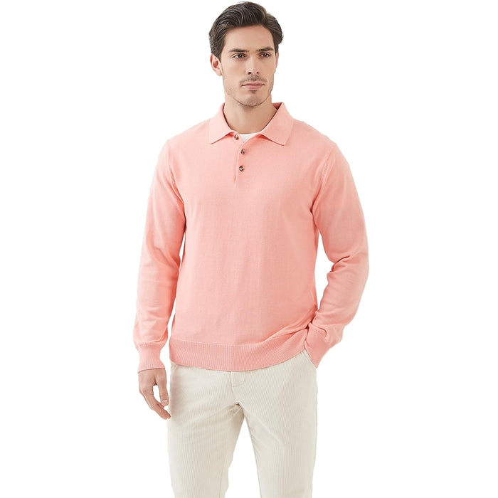 Kallspin Cotton Knit Polo Sweater Classic Casual Long Sleeve