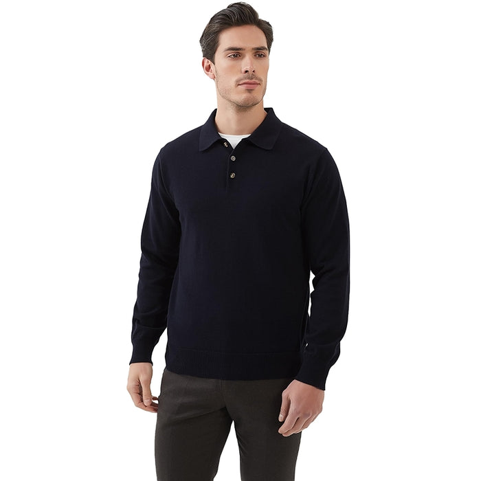 Kallspin Cotton Knit Polo Sweater Classic Casual Long Sleeve