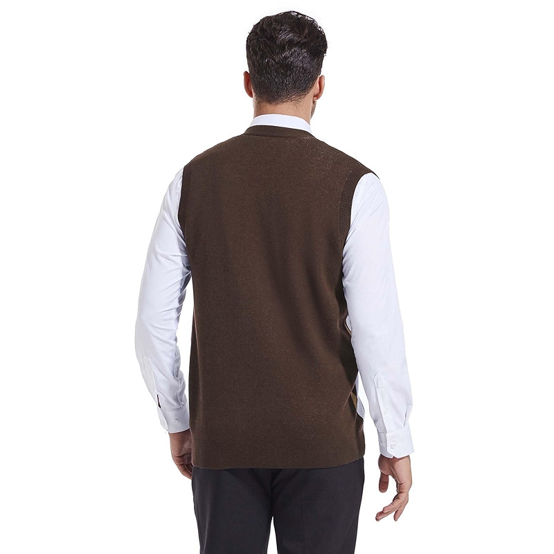 Argyle Sweater Vest V Neck Sleeveless Knitwear