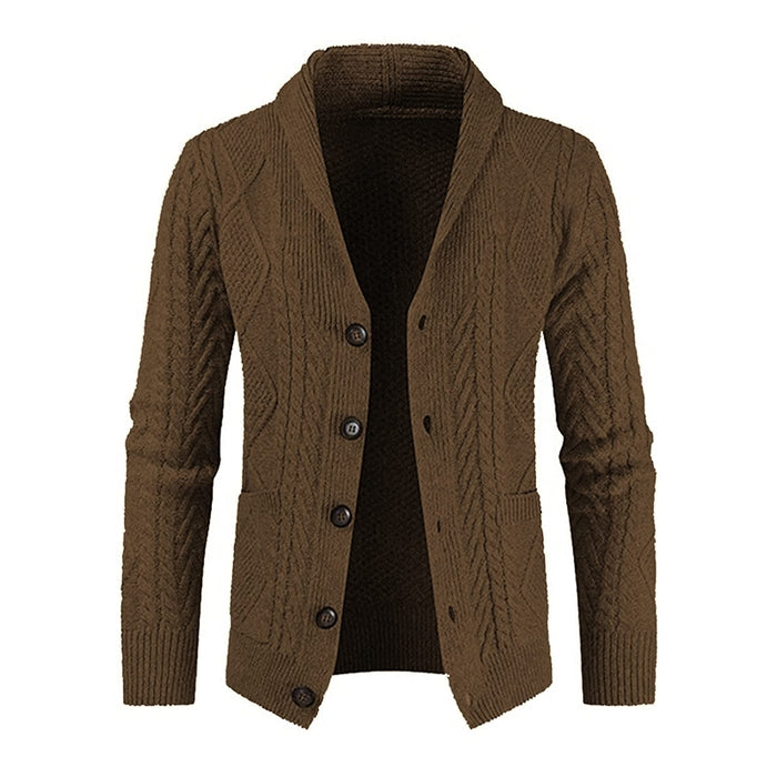 Casual Long Sleeve Shawl Collar Cardigan Sweater With Pockets