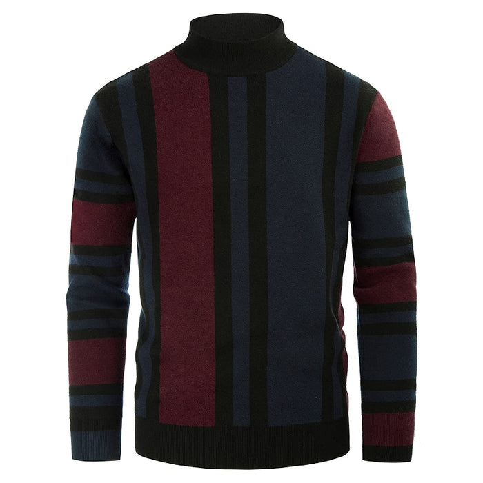 Vintage Stripes Pullover Stand Collar Mockneck Jumper Sweater