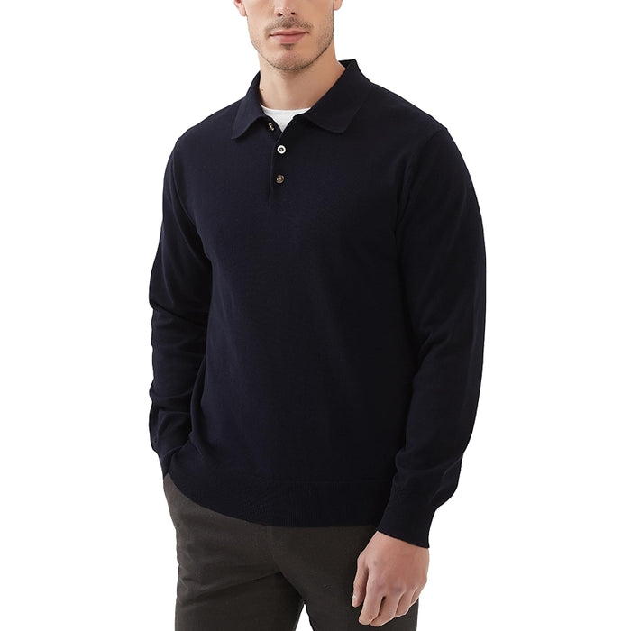 Kallspin Cotton Knit Polo Sweater Classic Casual Long Sleeve