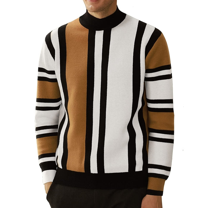 Vintage Stripes Pullover Stand Collar Mockneck Jumper Sweater