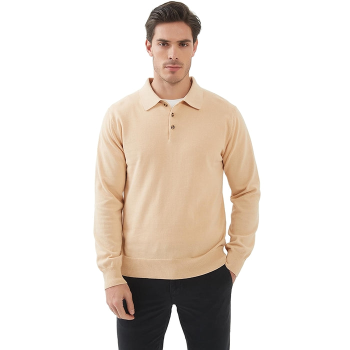 Kallspin Cotton Knit Polo Sweater Classic Casual Long Sleeve