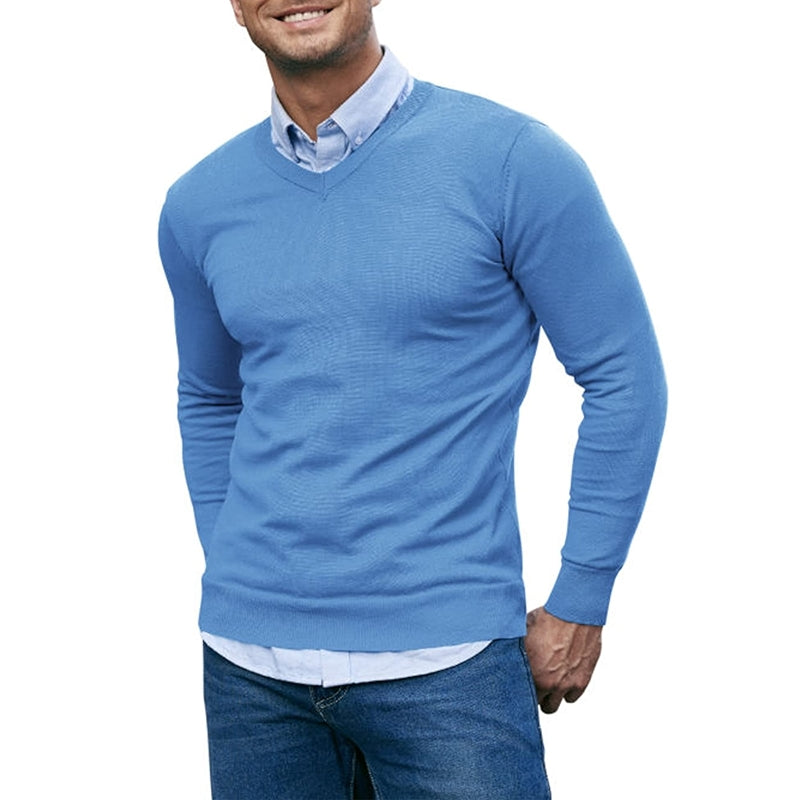 Solid Colored Casual V Design Long Sleeves Pullover