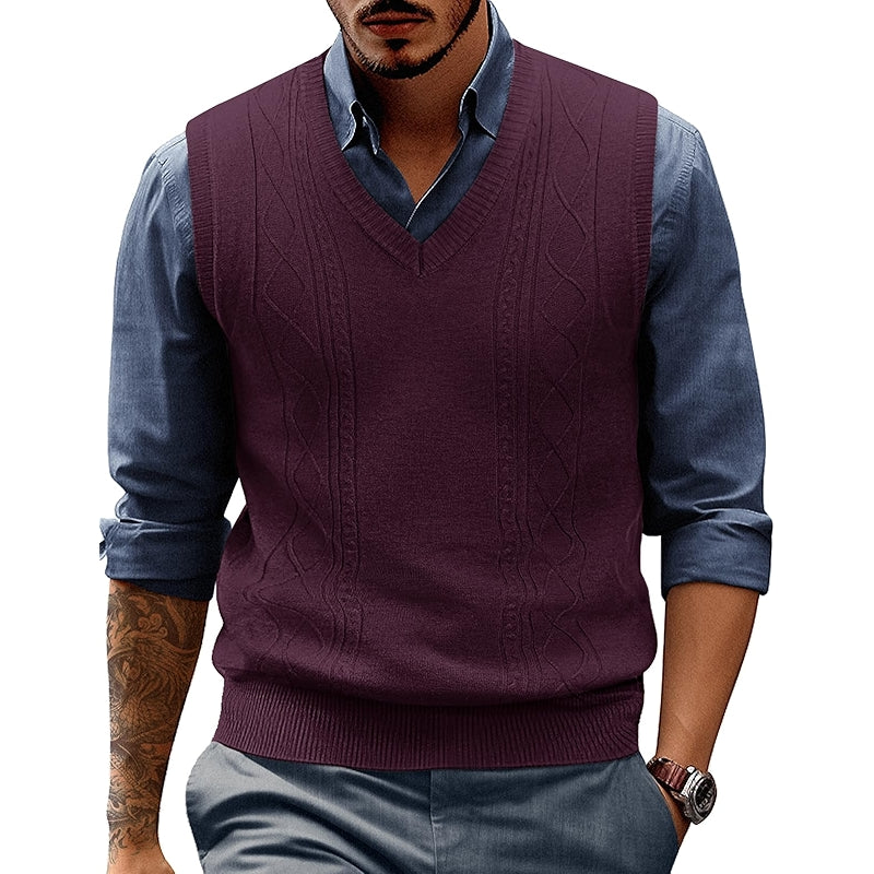 V Neck Sweater Vest Cable Knitted Pullover