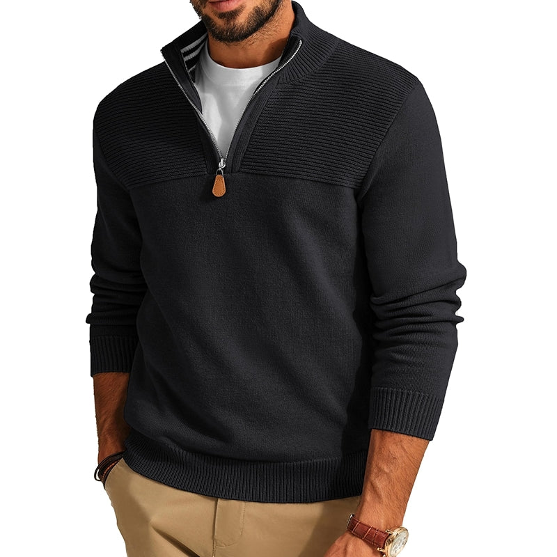 Quarter Zip Sweater Slim Fit Casual Pullover Mock Neck