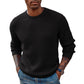 Crewneck Pullover Sweater Waffle Textured Long Sleeve