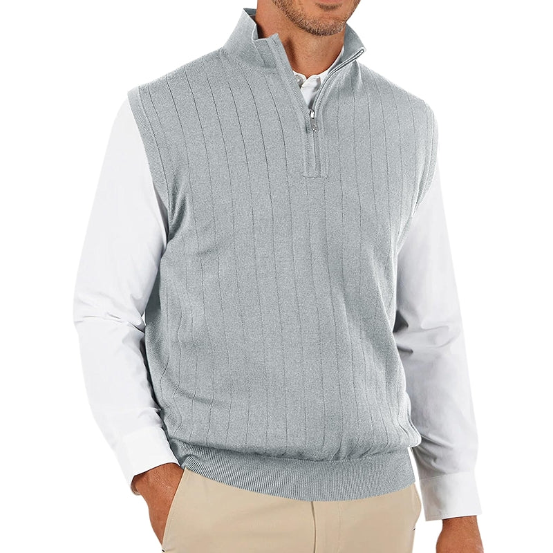 Quarter Zip Sweater Vest Stand Collar Sleeveless Pullover