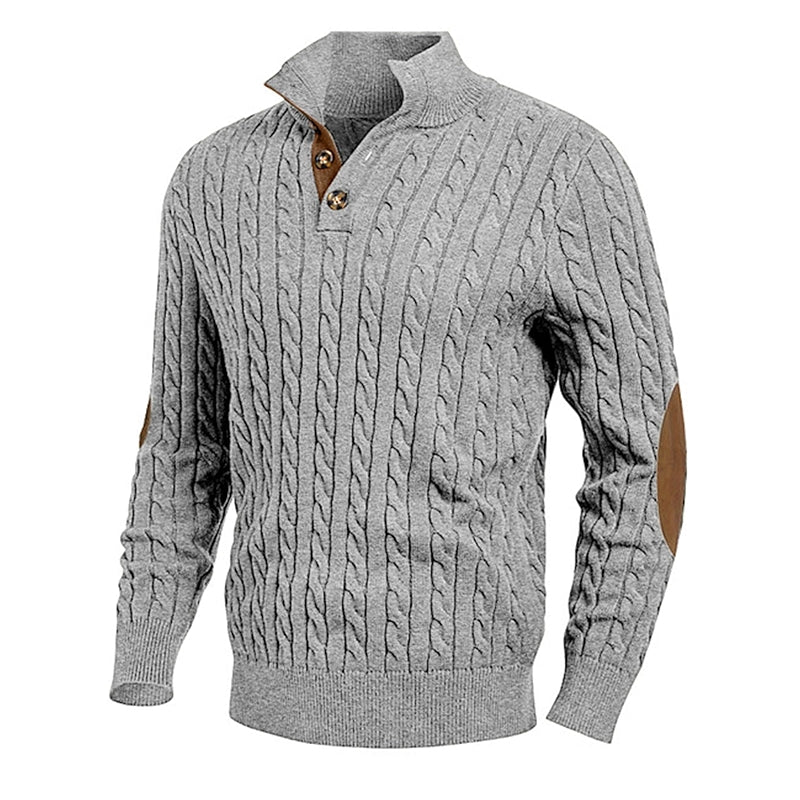 Cable Knit Pullover Sweater Casual Long Sleeve Stand Collar