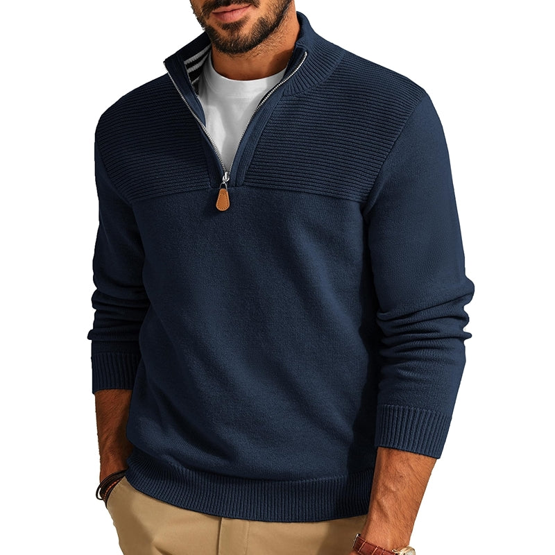 Quarter Zip Sweater Slim Fit Casual Pullover Mock Neck