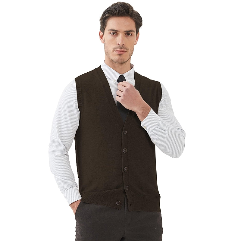 Kallspin Sweater Vest Wool Blend V Neck Button Sleeveless Cardigan