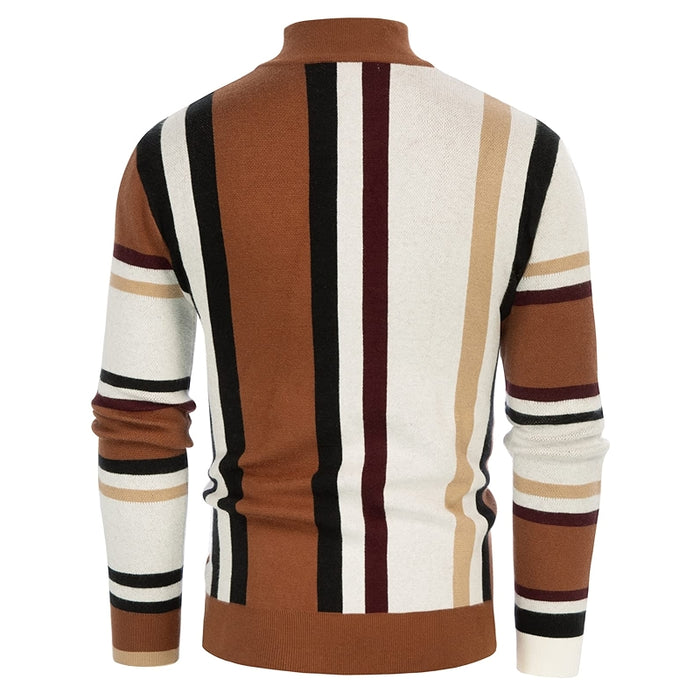 Vintage Stripes Pullover Stand Collar Mockneck Jumper Sweater