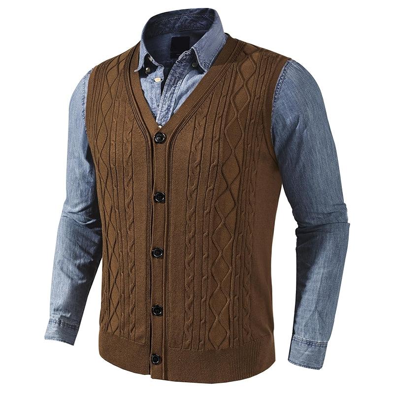 Cable Knit Sweater Vest Button Down Jersey Knit