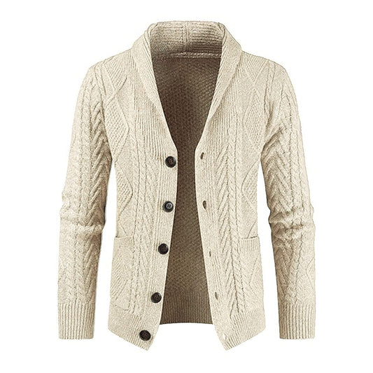 Casual Long Sleeve Shawl Collar Cardigan Sweater With Pockets