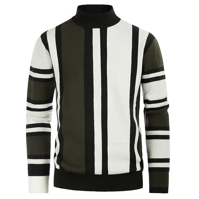 Vintage Stripes Pullover Stand Collar Mockneck Jumper Sweater