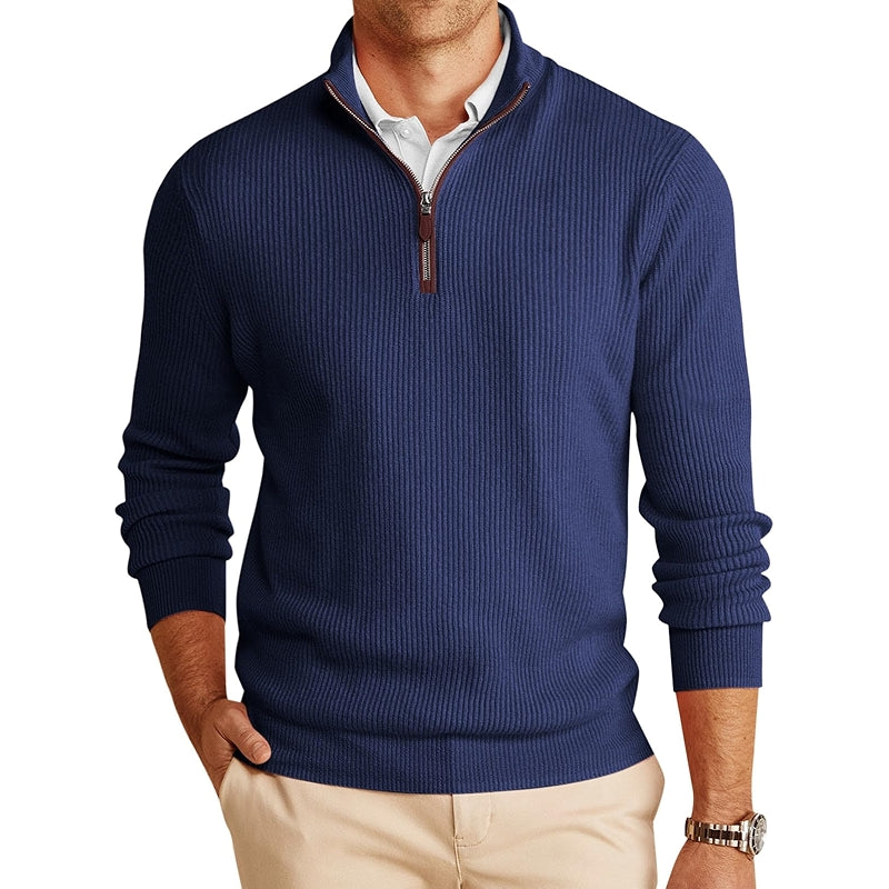 Quarter Zip Pullover Sweater Casual Mock Neck Ribbed