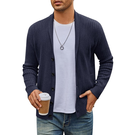 Casual Long Sleeve Cardigan Sweater With Shawl Collar