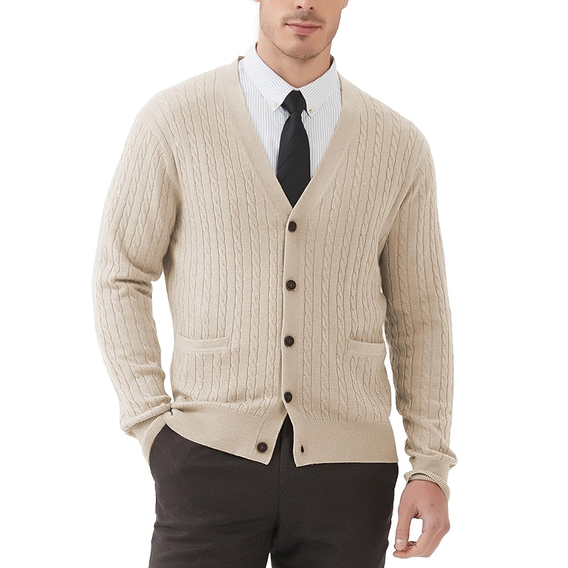 Kallspin Cardigan Sweater Wool Blend Cable Knit V Neck Buttons