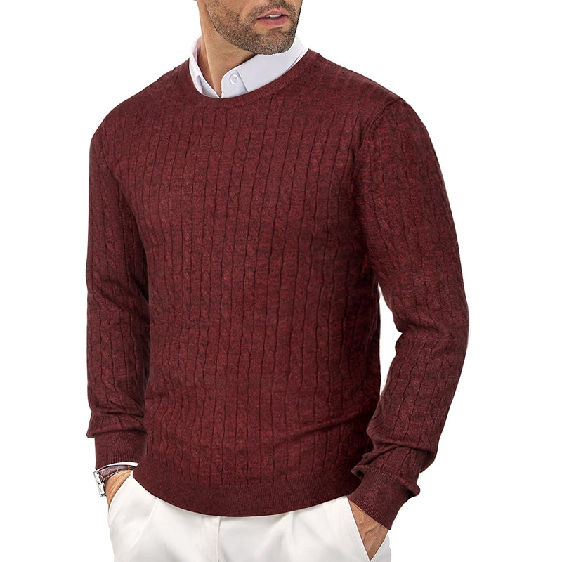 Twisted Pattern Solid Colored Crew Style Pullover