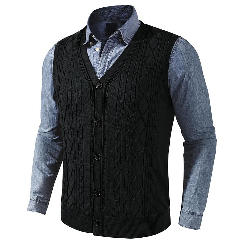 Cable Knit Sweater Vest Button Down Jersey Knit