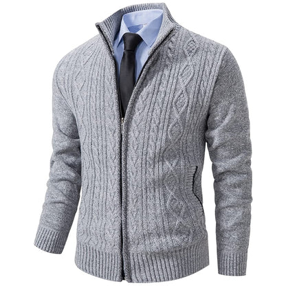 Cardigan With Zipper Closure And Knitted Design