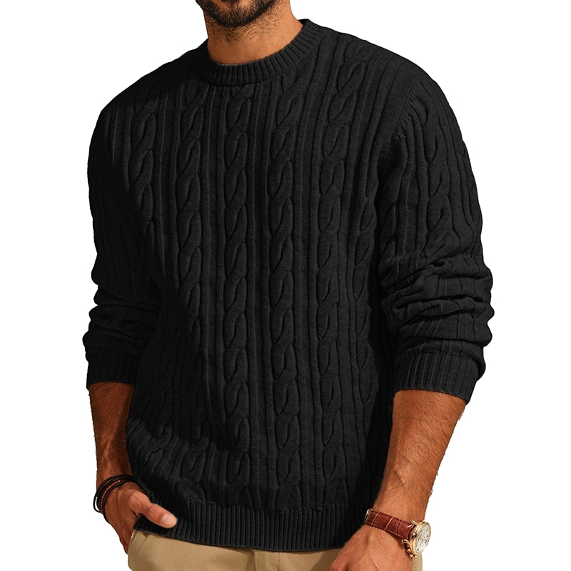 Cable Knit Crewneck Pullover Sweater Casual Twist Texture