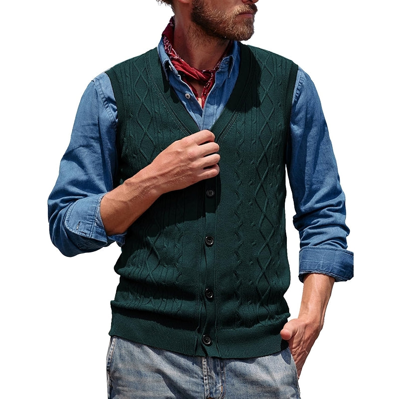 Cable Knit Sweater Vest Button Down Jersey Knit