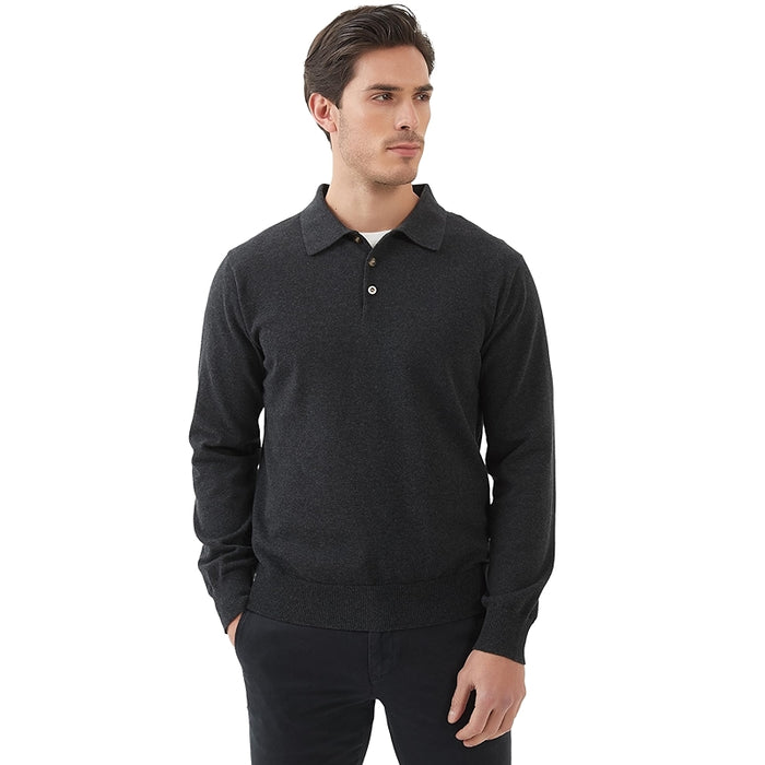 Kallspin Cotton Knit Polo Sweater Classic Casual Long Sleeve