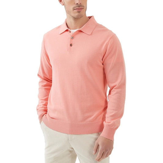 Kallspin Cotton Knit Polo Sweater Classic Casual Long Sleeve