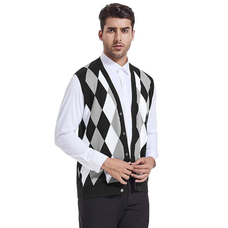 Argyle Sweater Vest V Neck Sleeveless Knitwear