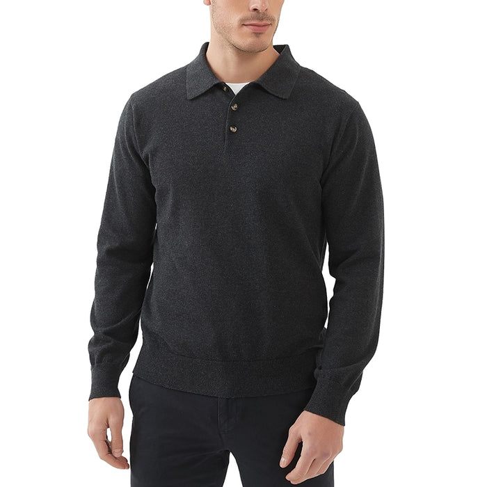 Kallspin Cotton Knit Polo Sweater Classic Casual Long Sleeve