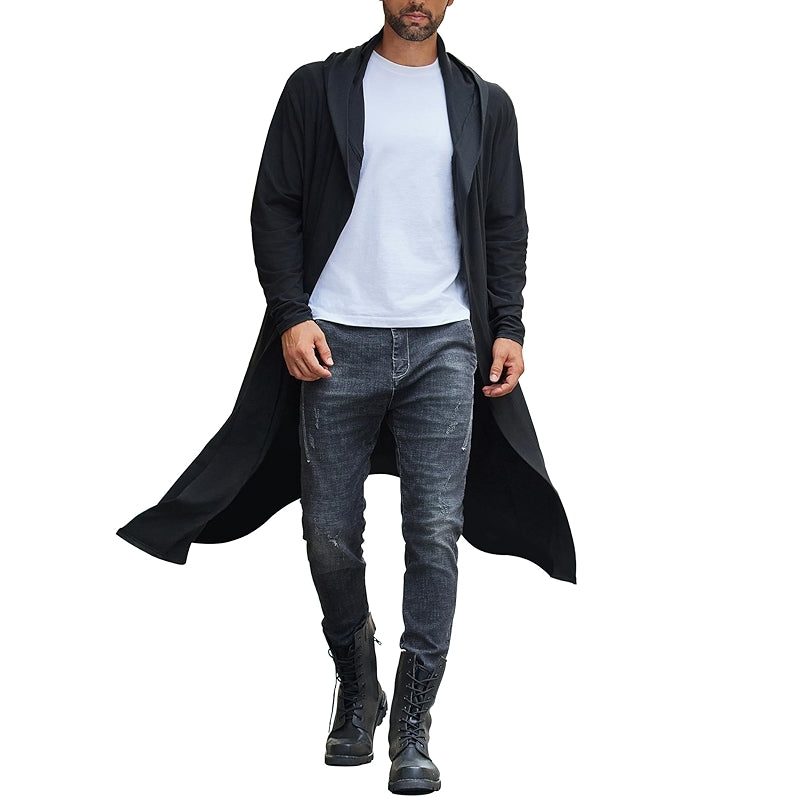 Lightweight Open Front Long Hooded Cardigan For Men