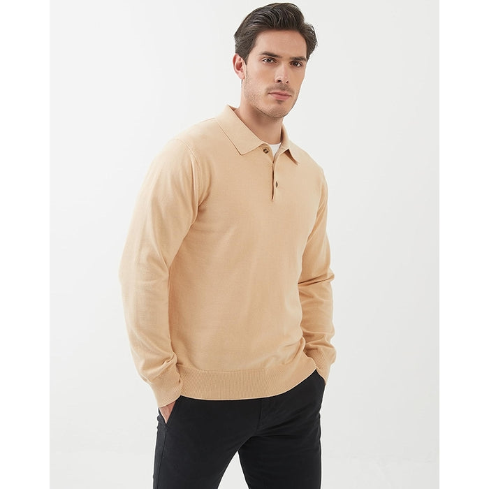 Kallspin Cotton Knit Polo Sweater Classic Casual Long Sleeve